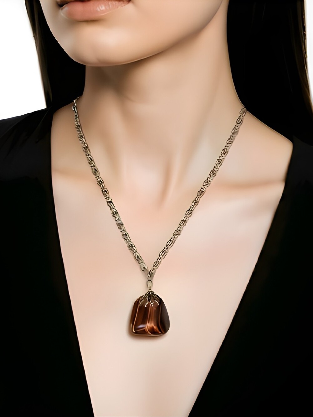 Tigers Eye Pendent on Beautiful Greek Key Style Chain